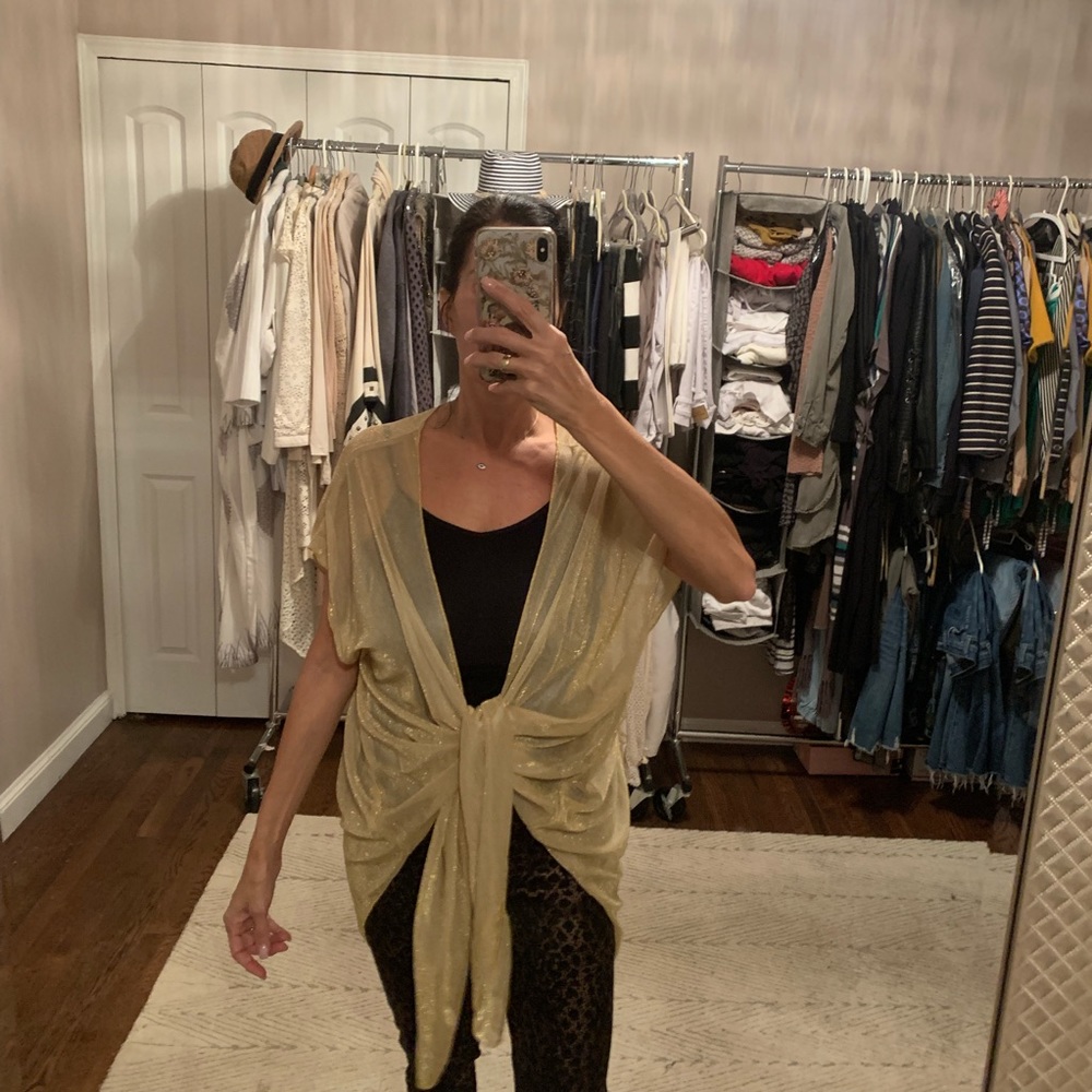 Sheer gold tie front top